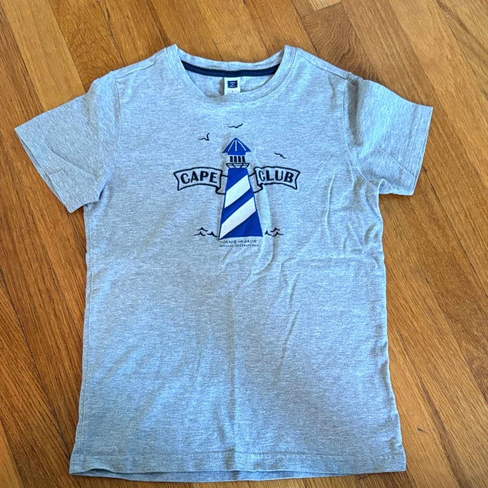 Janie and Jack Gray Tee with Blue Lighthouse Design